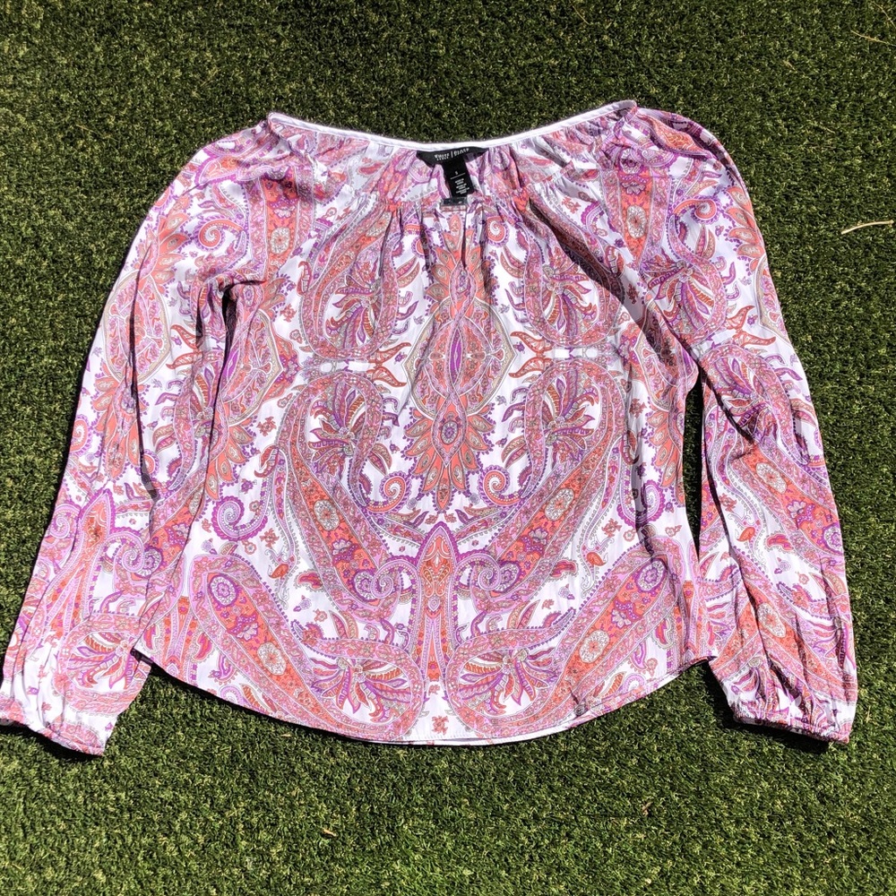 White House Black Market Pink Paisley Peasant Blouse
